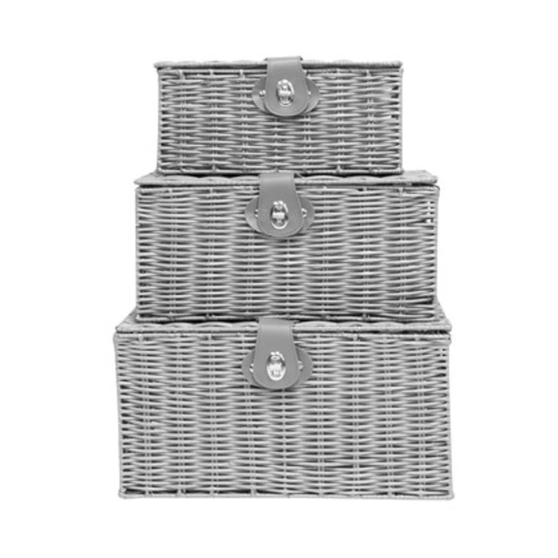 Benross Set of 3 Wicker Storage Box - Grey
